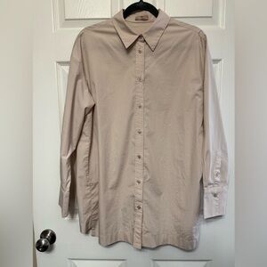 12 STOREEZ Tunic Style Button Down Shirt | Stone Color | 100% cotton | Medium